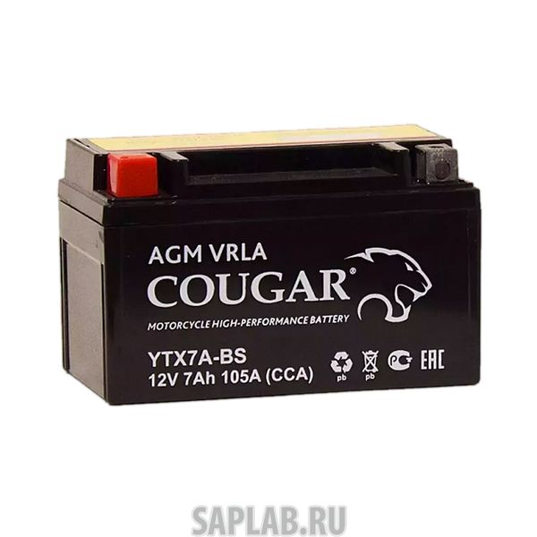 Купить COUGAR YTX7ABS Аккумулятор мотоциклетный Cougar AGM YTX7A-BS 12V 7Ah (залит и готов к применению)