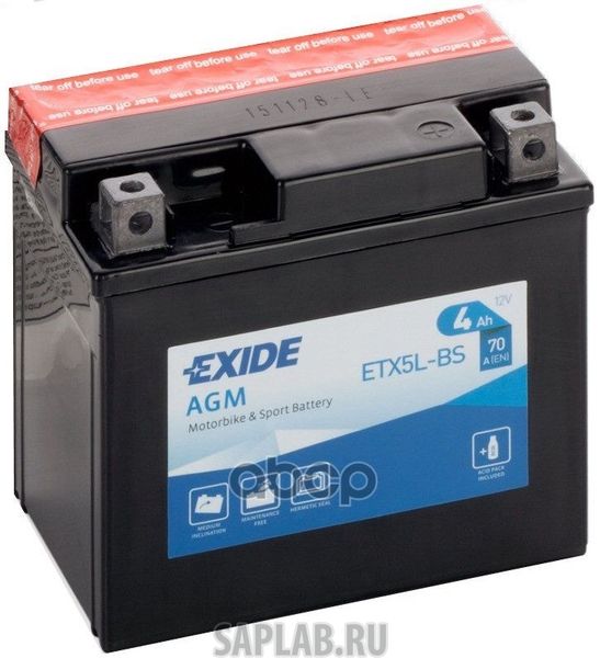 Купить запчасть EXIDE - ETX5LBS Аккумулятор Exide Мото  12v 4а/Ч (Etx5l-Bs/Ytx5l-Bs) 113x70x105 (-/+) ETX5LBS