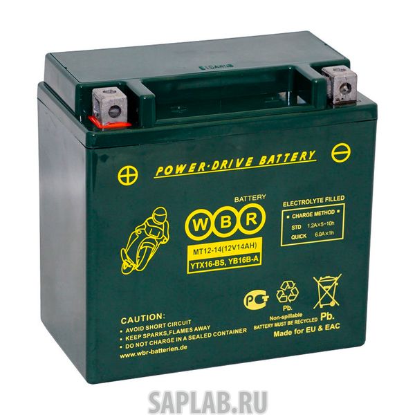 Купить запчасть WBR - MT1214 Аккумулятор мотоциклетный WBR MT 12-14 YTX16-BS, YB16B-A 12V 14Ah AGM