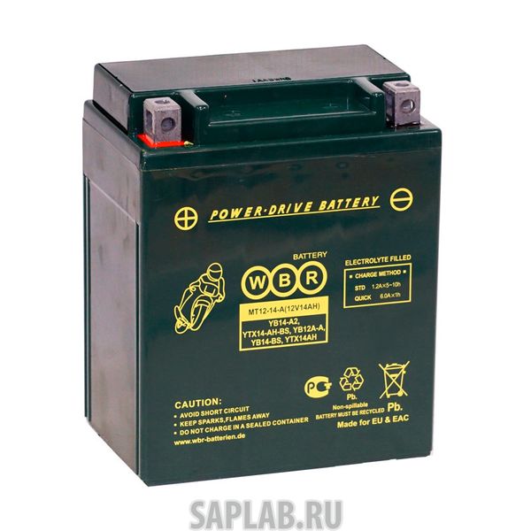 Купить запчасть WBR - MT1214A Аккумулятор мотоциклетный WBR MT 12-14A YB14-BS 12V 14Ah AGM