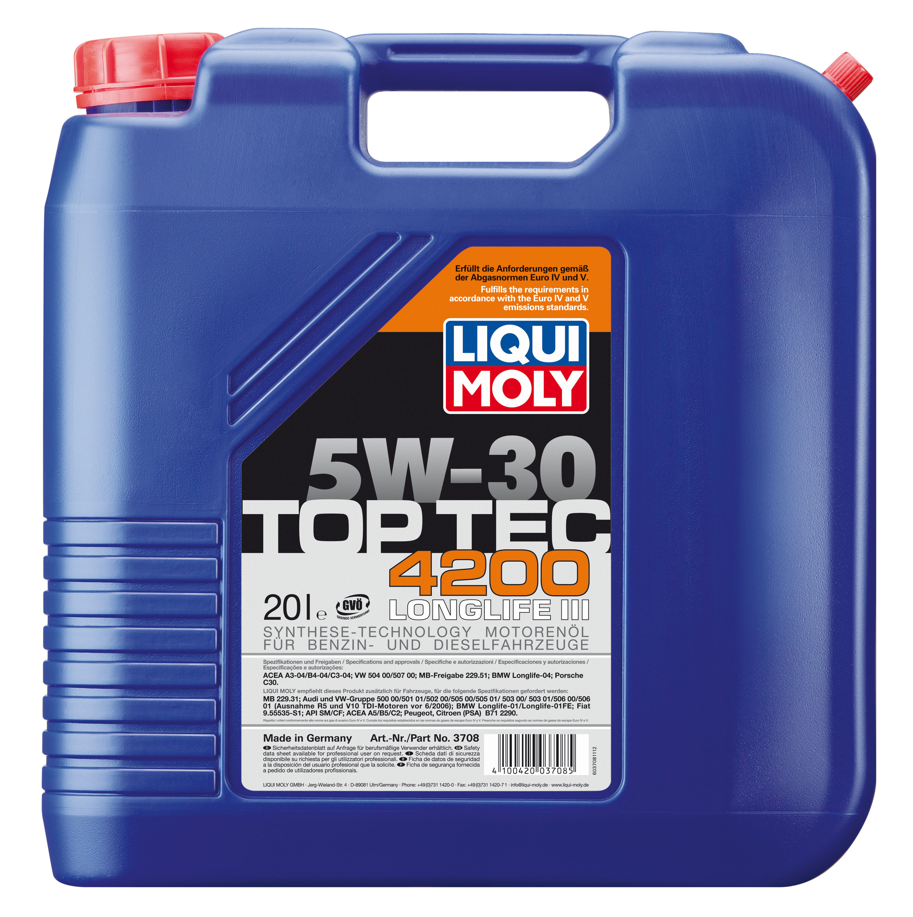 Купить запчасть LIQUI MOLY - 3708 Моторное масло Liqui moly Top Tec 4200 5W-30 20л