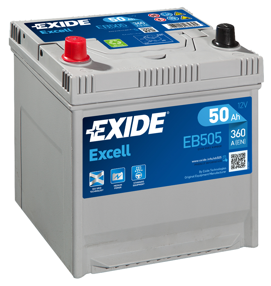 Купить запчасть EXIDE - EB505 АКБ Excell 12v 50ah 360a 200х170х220 Полярность Etn1 Клемы En Крепление B0 EXIDE  EB505