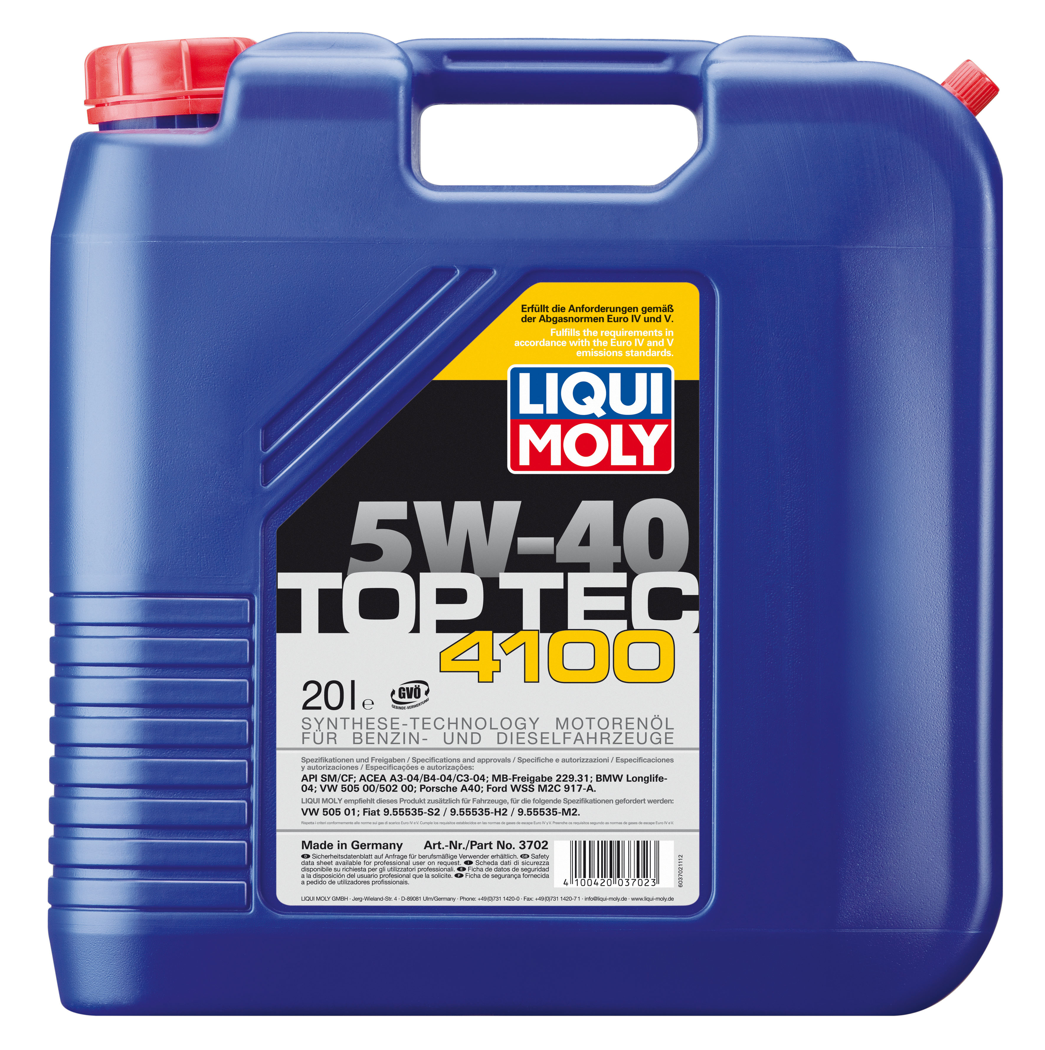 Купить запчасть LIQUI MOLY - 3702 Моторное масло Liqui moly Top Tec 4100 5W-40 20л