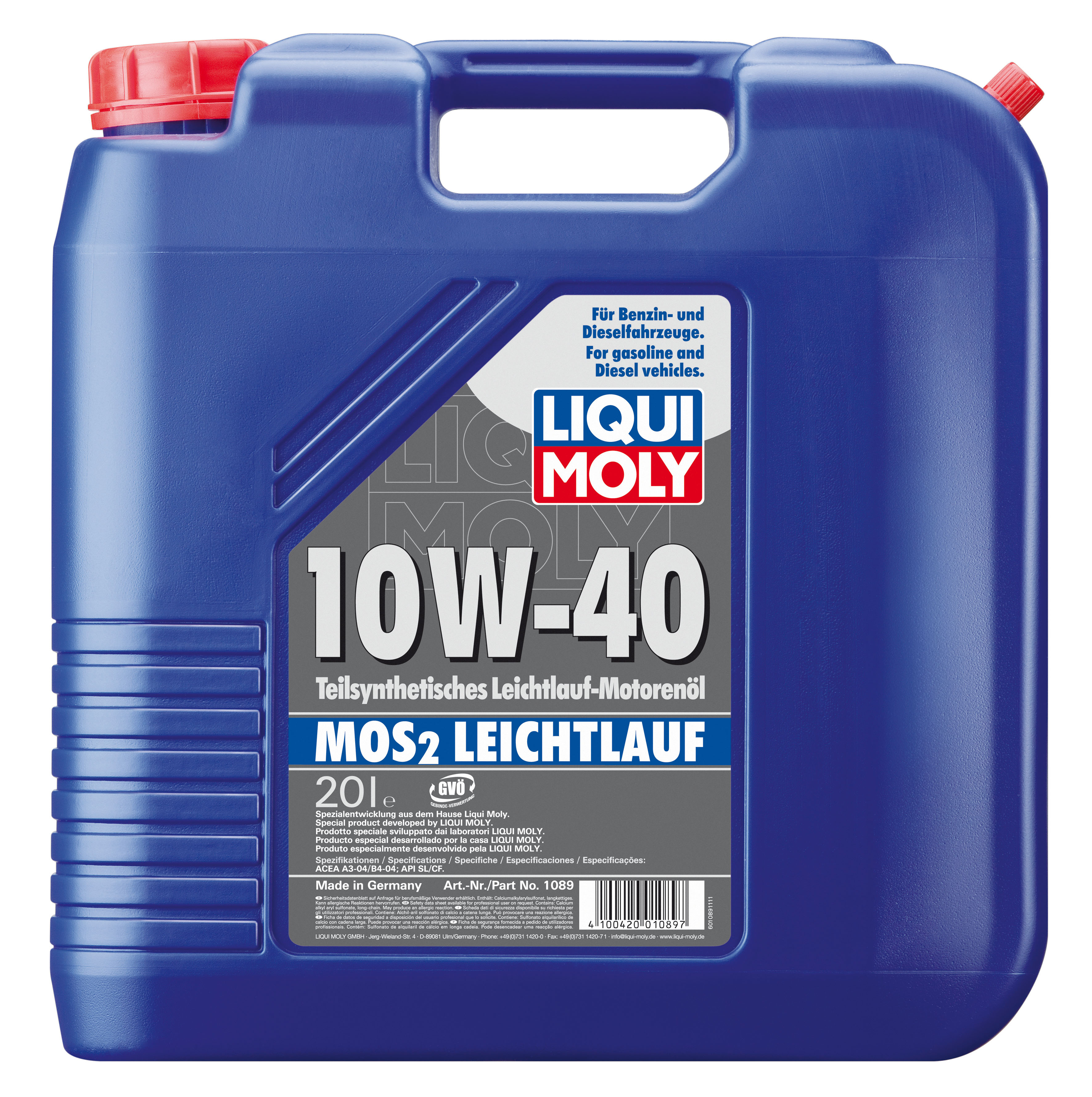 Купить запчасть LIQUI MOLY - 1089 Моторное масло Liqui moly MoS2 Leichtlauf 10W-40 20л